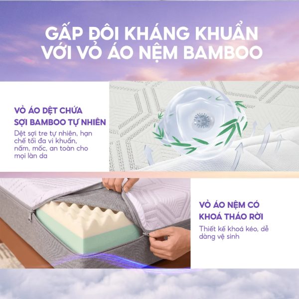 Vỏ áo nệm từ sợi Bamboo - an toàn cho da, kháng khuẩn vượt trội