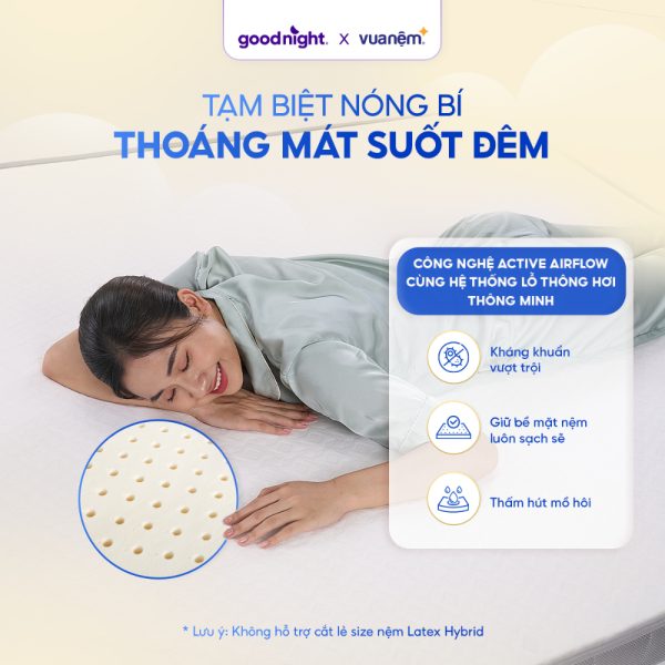 Nệm Goodnight Latex Hybrid (Rena) thoáng mát suốt đêm