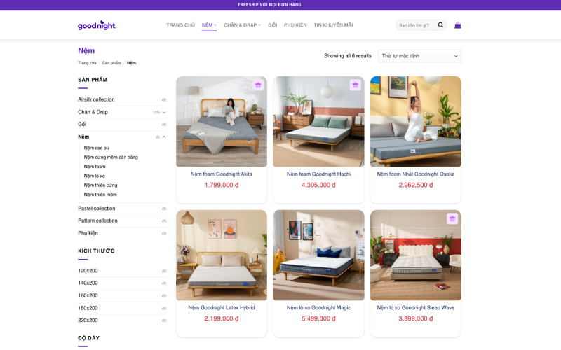Bảng báo giá nệm 1m4 x 1m9 bán chạy mới nhất năm 2025 7 Goodnight là địa chỉ mua sắm nệm online uy tín và chất lượng