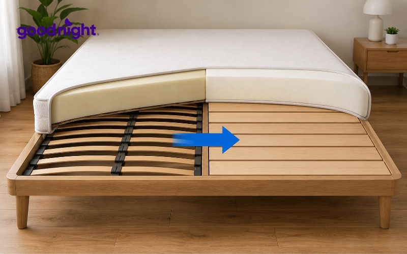 Khám phá top 10 cách làm cứng nệm foam đơn giản mà hiệu quả 4 Thay mới hoàn toàn hệ thống dát giường uốn cong thành dạng thanh gỗ phẳng cố định