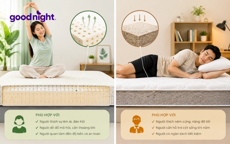 Nệm cao su và nệm bông ép: So sánh chi tiết và đánh giá 4 Nệm cao su, nệm bông ép phù hợp với ai?