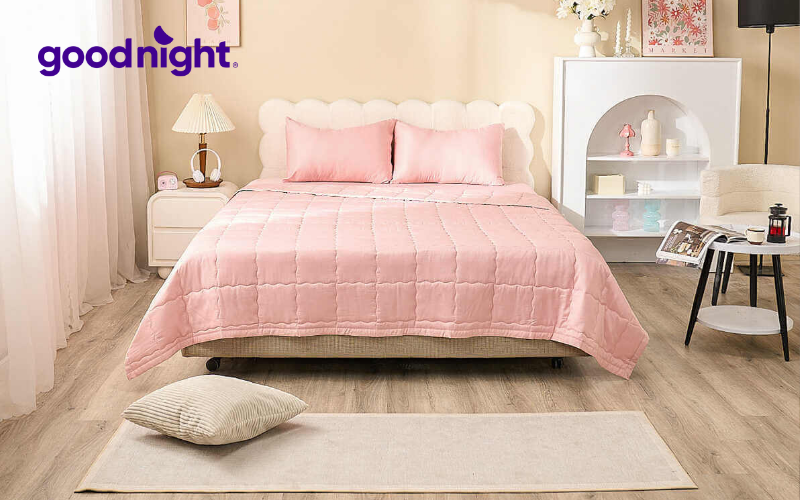 Gợi ý 10 mẫu chăn ga mùa hè giúp bạn ngủ ngon, không lo nóng bức 2 Bộ chăn ga chun Goodnight Airsilk