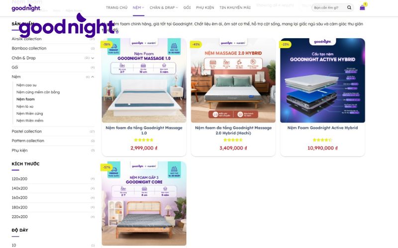 5 Nguyên nhân nằm nệm foam bị đau lưng? Cách khắc phục? 8 Goodnight cung cấp nhiều loại nệm foam chất lượng, hỗ trợ tốt cho cột sống