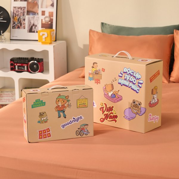 Hộp quà Goodnight Box phiên bản linh vật: Bộ ga chun cao cấp tencel Goodnight Airsilk
