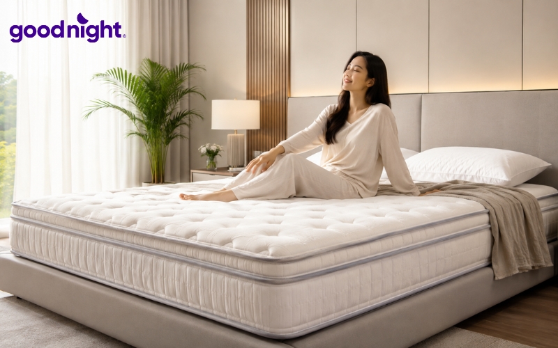 Tiêu chí chọn nệm khách sạn 3 sao chất lượng - TOP 5 mẫu nệm bền, đẹp 9 Khoảng 20 – 25 cm là mức chiều cao có thể cân nhắc cho phòng ngủ theo phong cách khách sạn 3 sao